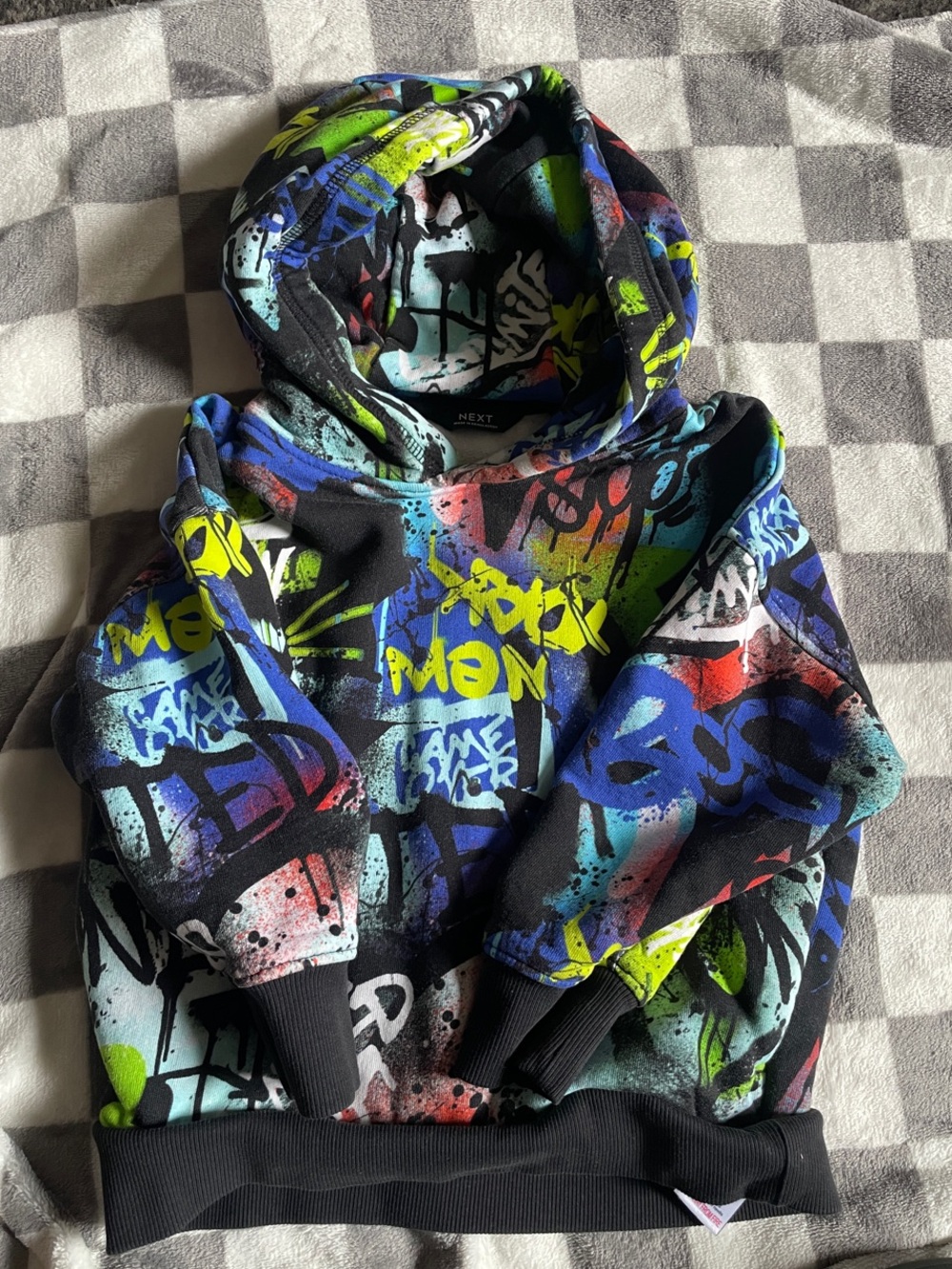next Black Hoodie with Neon Graffiti Print size 4T